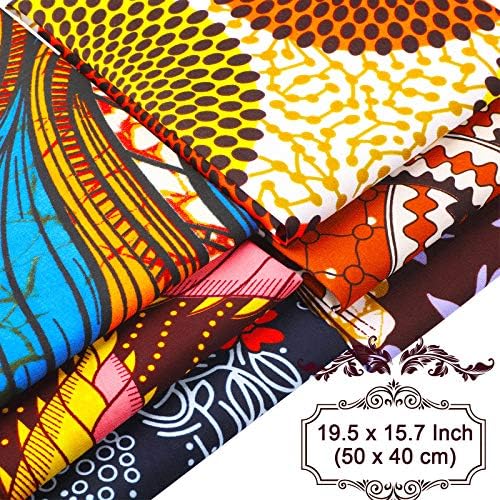Boao African Fabric Fat Quarters 19,5 x 15,7 Inch/ 50 x 40 cm Ankara Wax Print Fabric African Print Quilting Fabric pentru cusut protectori de față proiecte de artizanat, 6 bucăți