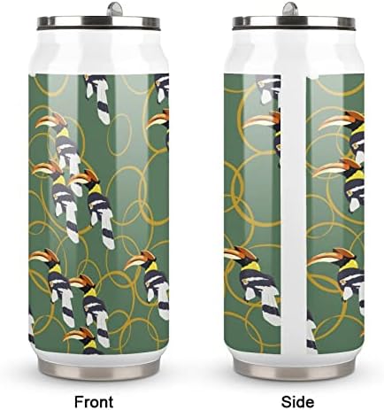 Hornbill Birds Cană de cafea din oțel inoxidabil Reutilizabil sticla de apă de călătorie Cupa cu paie pentru suc de ceai 500 ml