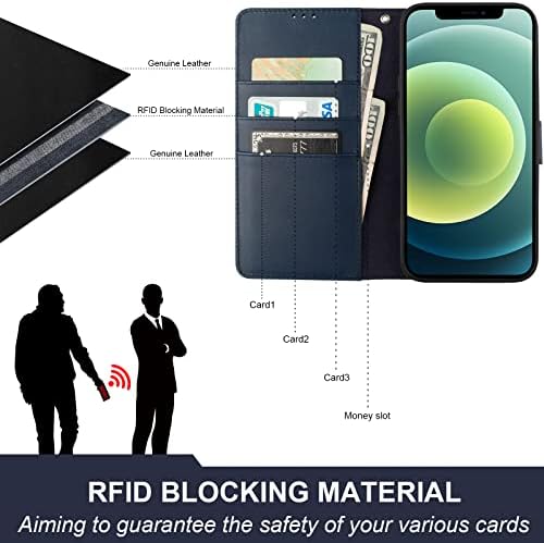 Husă portofel ONETOP pentru iPhone 12 Pro Max cu suport pentru Card, suport de blocare RFID din piele naturală încărcare fără fir compatibilă, Husă folio cu fermoar Magnetic lung cu curea de mână de 6,7 Inch