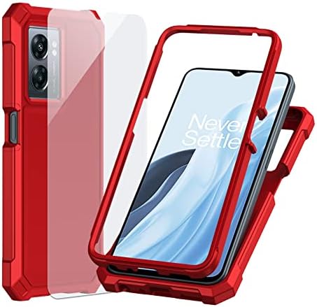 Carcasă telefonică Ailiber pentru OnePlus Nord N300 5G, One+ Nord N300 5G Carcasă cu protector de ecran, protecție la structură cu strat dublu, bara de protecție a colțului de absorbție a șocului, capac de telefon greu pentru 1+ N300 5G-roșu-red-redus