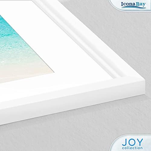 Icona Bay 5x7 Cadru de imagine alb cu MAT la 4x6, modelare modernă de renunțare la montare pe perete și afișare pe masă, cadru foto compus din lemn, colecție de Joy