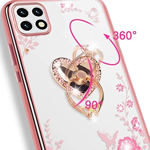 pentru Boost Celero 5g Case, Samsung Galaxy A22 5g Case pentru femei, Glitter Crystal Butterfly Heart Floral Slim TPU Luxury Bling drăguț capac de protecție cu Kickstand + curea pentru Boost Celero 5G