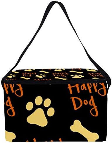 Reutilizabile izolate Happy Dog Paw Print pungi de prânz Cooler Bag Bento bag Lunch box, Portable Square Lunch Bag pentru femei bărbați copii adulți