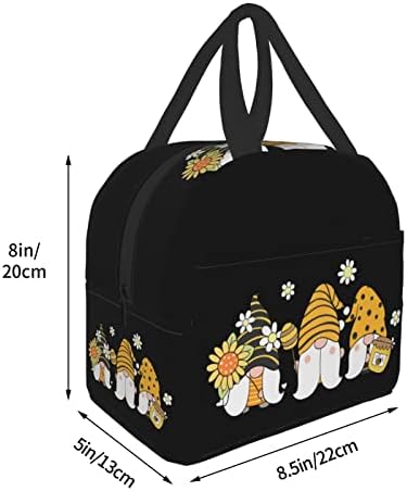 Geantă de prânz floarea soarelui cu albină gnome gnome izolat cutie reutilizabilă pentru prânz reutilizabil masa portabilă container tote pentru bărbați femei de muncă picnic de călătorie