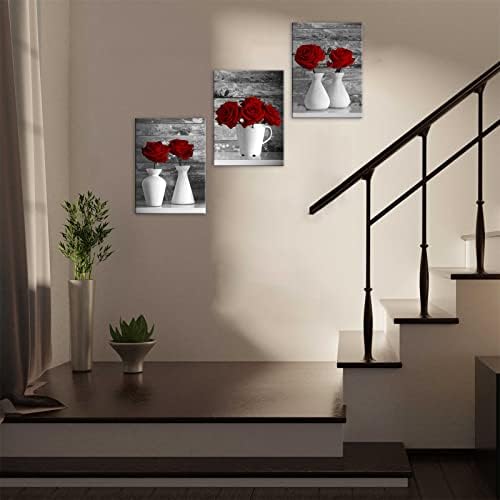 Wall Art Canvas Roșu Picting Flower Flower Art Imagini pentru dormitor Living Room 3 piese set încadrat pentru casă pentru