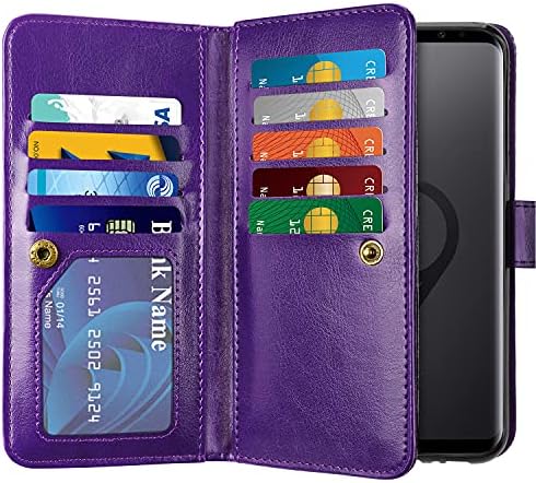 Vofolen pentru Galaxy S9 caz portofel card de Credit titularul Slot 2-în-1 capac femei fata Curea detasabila hibrid de protecție subțire Hard Shell magnetice PU piele Folio buzunar Flip pentru Galaxy S9 Mandala Violet