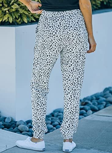 Pantaloni sportivi cu talie elastică Evalues ​​Womens Leopard cu talie elastică cu talie elastică cu buzunare