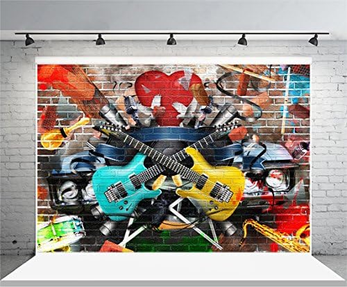 Yeele 10x8ft Graffiti chitara fundal 80s 90s Rock stil caramida perete fotografie imagine de fundal pentru petrecere acasă