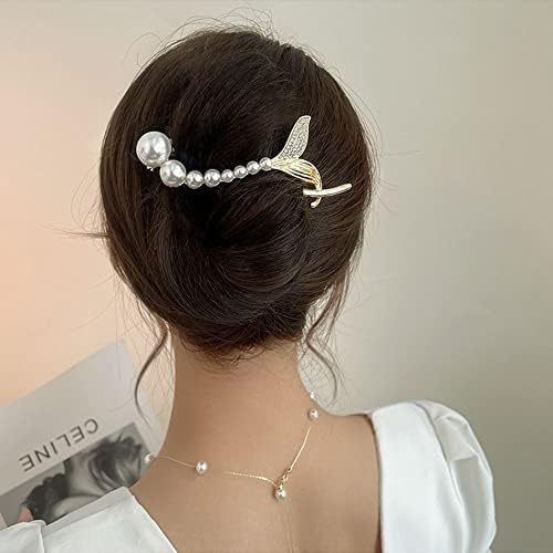 Bybycd femei clipuri de păr pentru fete elegante cristal banana clip temperament de pește de zircon de perle de ponei de ponei
