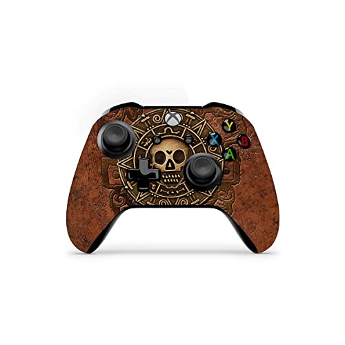 Piele de controler ZOOMHITSKINS compatibilă cu Xbox One S și Xbox One X, tehnologie de autocolant de vinil 3M, piept de comori Craniu de mare pirat din lemn, durabil, 1 Piele, Fabricat în SUA