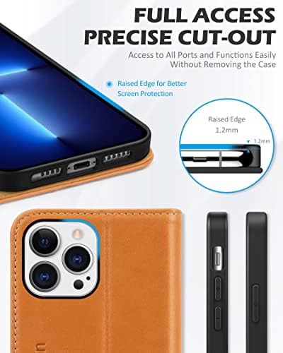 Carcasă Shieldon pentru iPhone 13 Pro Max 5G, carcasă din piele autentică cu sloturi de card cu kickstand Slots Magnetic Cover