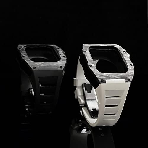 Nibyq Luxury Carbon Carbon Case Set pentru Apple Watch 8 7 45mm 6 5 4 SE 44mm Band de cauciuc Kit de modificare DIY pentru