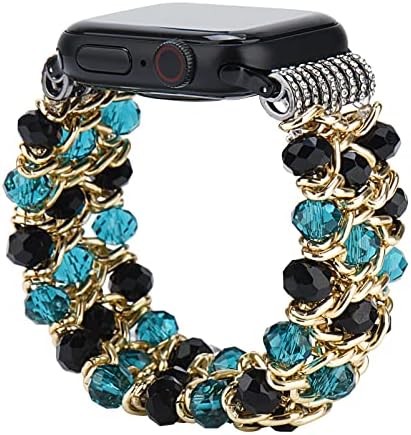 Fashion Crystal Stones Brățară cu bandă de ceasuri cu margele compatibile pentru Apple Watch Band 38mm 40mm 41mm 42mm 44mm 45mm Iwatch SE Series 7/6/5/4/3/2/1 Elastic Metal Chain Watp pentru femei