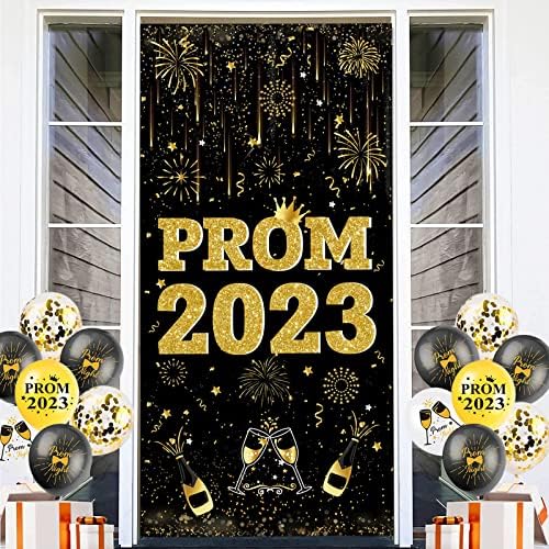 Decorațiuni pentru bannere pentru uși de bal din aur negru, Husă pentru uși de bal 2023, Decorațiuni de bal pentru petrecere