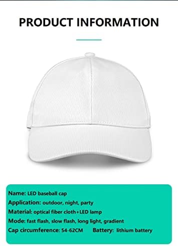 Pălărie LED Lumina pentru bărbați ， 7 culori Glow Hat Fiber Optic Rave Luminous Baseball Cap pentru femei Încărcare USB