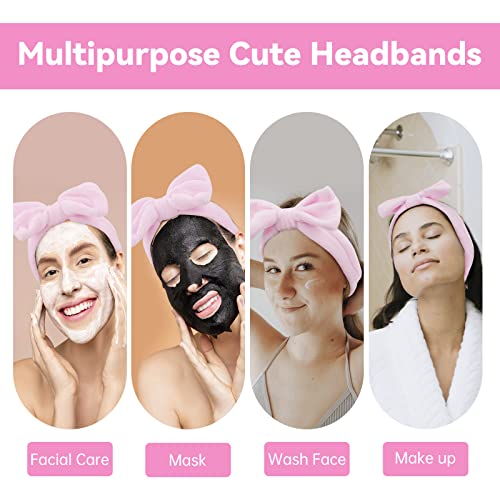 Ondder Spa Headband pentru spălarea feței 8 Pack Pink Skincare Headbands pentru femei Fete Terry pânză Cute Bow Head Bands