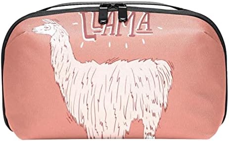Husă de machiaj impermeabilă Lama Roz Alpaca iarbă Coral fundal Geantă de machiaj Organizator Geantă de toaletă cu fermoar de Călătorie Geantă de cosmetică mică geantă de frumusețe pentru adolescenți fete femei