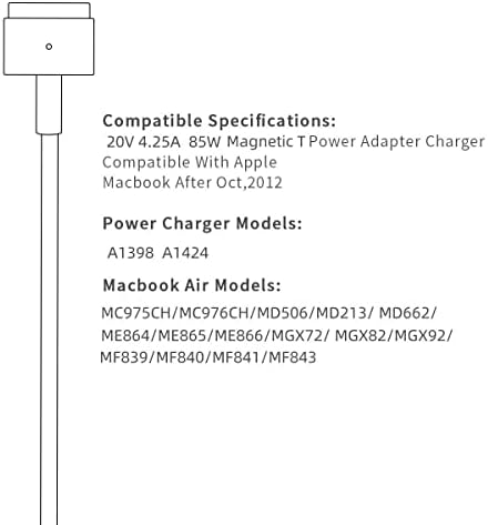 Încărcător Mac Book Pro, încărcător adaptor de alimentare Magnetic AC 85W t-Tip compatibil cu MacBook Pro 17/15/13 Inch