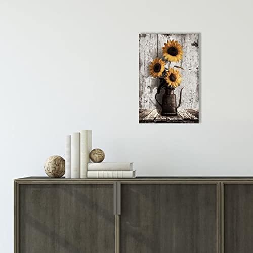 Artă de perete de floarea soarelui rustic de floarea -soarelui: imagine de flori vintage Imprimare pentru fermă Decor de perete