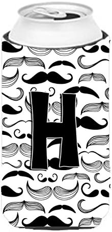 Caroline's Treasures CJ2009-HTBC Litera H Mustache Inițial Inițial Băiat înalt, Can Mânecă COOLER Hugger Machine Băutură lavabilă Mânecă Hugger Cloapsible Izsolator Băut Izolat Izolat,