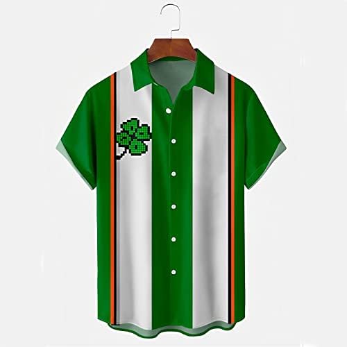 YangqiGY St. Patrick ' s Day masculin primăvară și vară singur pieptul tricouri Casual rever plin de imprimare maneca lunga