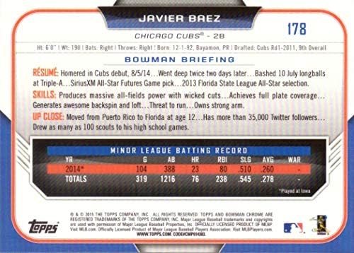 2015 Bowman Chrome Baseball 178 Javier Baez Rookie Card