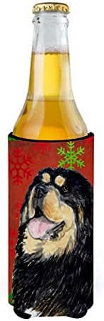Caroline's Treasures SS4719MUK Tibetan Mastiff Red Green Fulgi de zăpadă Crăciun Ultra Hugger pentru cutii subțiri, poate răcire cu mânecă Hugger Mașină la spălare Băutură cu mânecă Hugger Izsolator pliabil