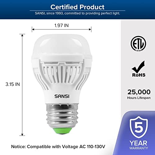 Becuri LED echivalente SANSI 60W, durată de viață de 22 de ani, Pachet de 6 becuri de 900 lumeni cu tehnologie ceramică, lumină de zi de 5000K care nu poate fi reglată, E26, A15, economie de energie eficientă și sigură de 9W pentru iluminatul casnic