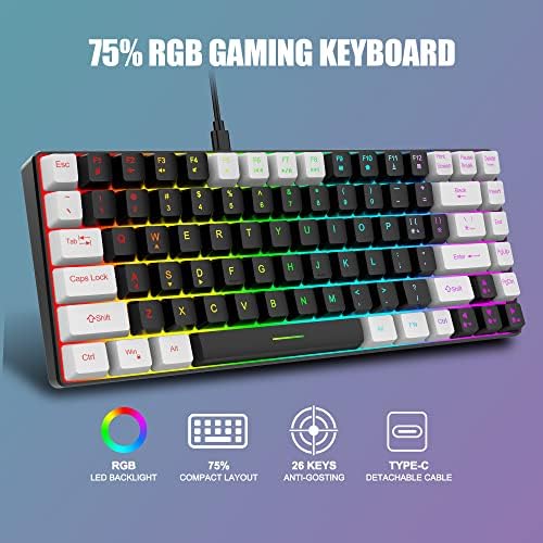 Tastatură pentru jocuri cu fir RedThunder K84, 75% Ultra-compactă Tastatură mecanică TKL cu efecte de iluminare LED RGB pentru