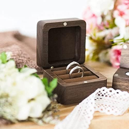 cutie de inel din lemn de logodnă muchly-cutie de inel cu slot dublu Rustic-cutie de depozitare a bijuteriilor pătrate din lemn masiv - cutie de inel Vintage pentru ceremonia de Nuntă, Logodnă