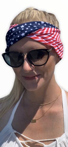 Tendințe Lux bandană cu steag American bandă roșie albă și albastră bandă patriotică pentru cap, SUA înveliș pentru cap, stele și dungi bandă transversală Turban benzi elastice patriotice pentru păr pentru 4 iulie