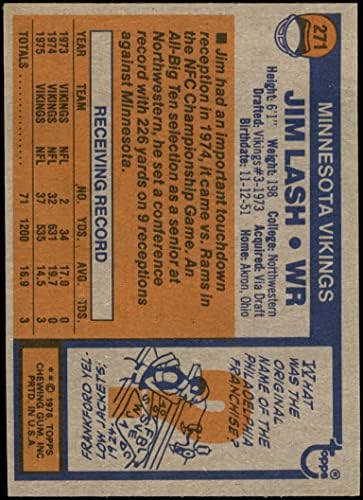 1976 Topps # 271 Jim Lash Minnesota Vikings Ex Vikings Northwestern