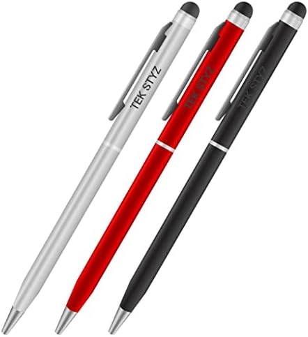 Pro Stylus Pen pentru MicroMax X329 cu cerneală, precizie ridicată, formă de sensibilitate suplimentară, compactă pentru ecrane tactile [3 pachet-negru-roșu-argint]