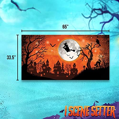 Amsscan Halloween Backdrop Banner | Orange Night Moon Witch | Fundal de cabină foto pentru provizii înfricoșătoare de petrecere de Halloween, 65 x 33.5