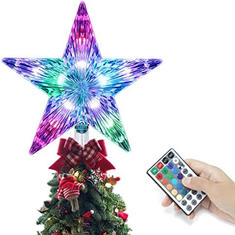 Topper copac de Crăciun, LED de pește 24 de moduri Schimbarea culorii de 9,5 TOPPERS DE CRĂCIUN STAR LUNDAT, TOMETOR CONTROLLER