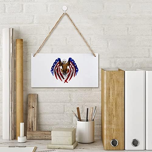 Bald Eagle American Flag American Sign Sign Decoration Wood Dreptunghi Home Home Bucătărie Decor 9,8 x 4,9 inch