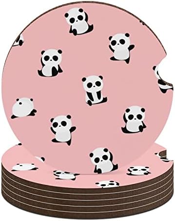 Panda adorabil Wooden Car Cup Coasters Cup Holder Non-Slip Mat Interior Decoration Gift Set 6 buc