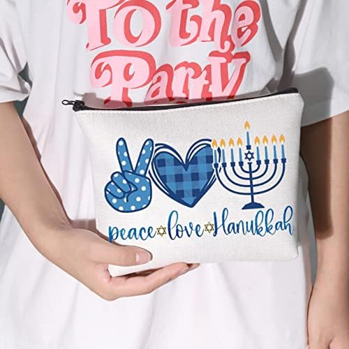 Levlo Happy Hanukkah Cosmetic Make Up Bag Cadouri evreiești Idee Pace Love Hanukkah machiaj Geantă de pungă cu fermoar pentru