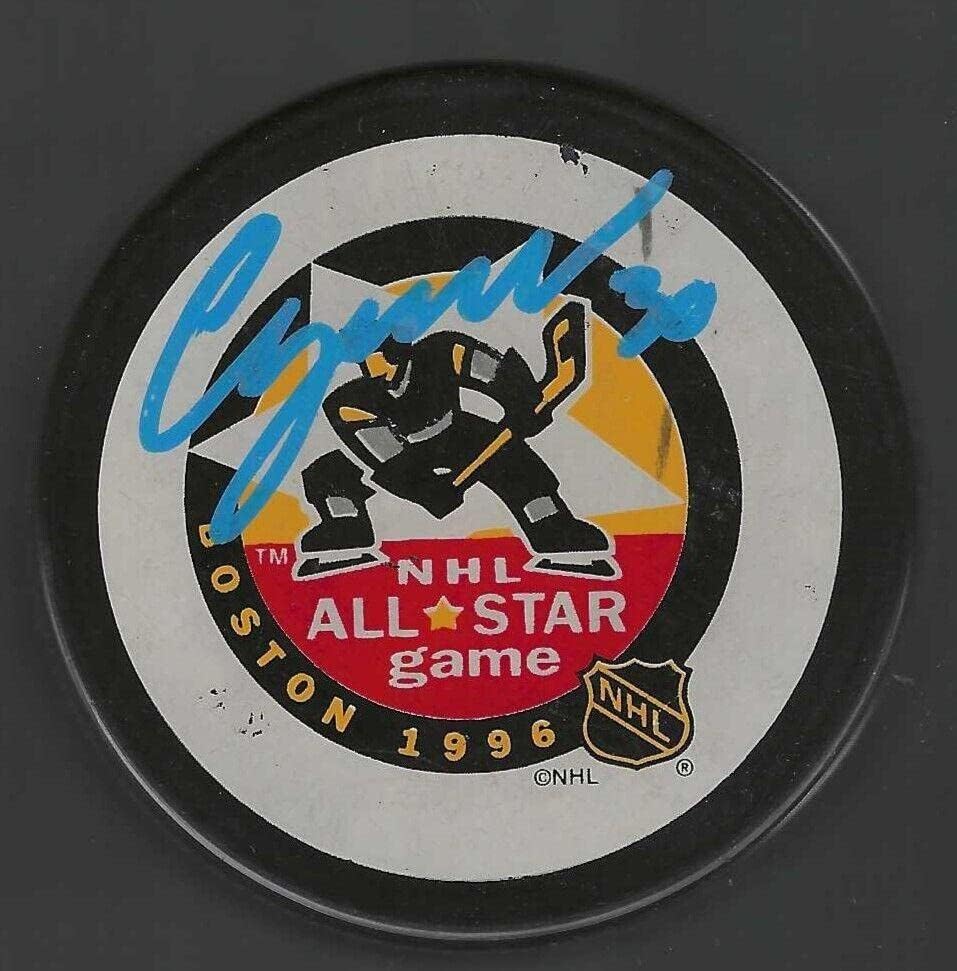 Chris Osgood a semnat cu Detroit Red Wings 1996 All-Star Game Trench Puck-autografe NHL pucks