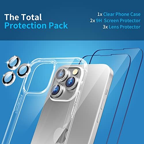 ULuck [carcasă 4 în 1 iPhone 14 Pro Max Clear, [tehnologie Anti-îngălbenire] cu 2x protectoare de ecran din sticlă securizată