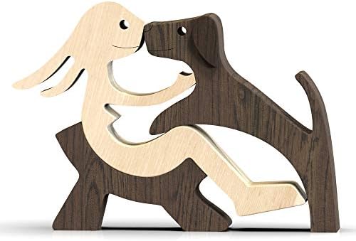 Statuie din lemn realizată manual, femeie și câine, de decor din lemn accente figurină meșteșugărești pentru dormitor pentru