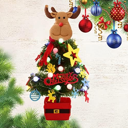 Decor de Crăciun Adoofan Tabletop Arbore de Crăciun cu lumini Pom mic de Crăciun cu Snata Claus Belte Base și Renii Topper