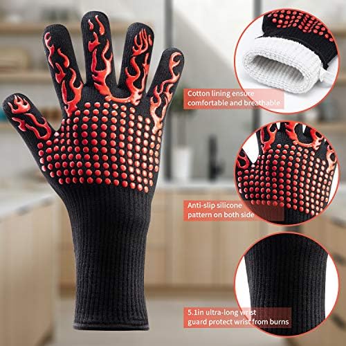 Keungwing Heat Resistant Grill Gloves 1472 Euro Extreme Heat Resistant, 13 Extreme Kitchen gatit Manusi cuptor, Manusi cuptor