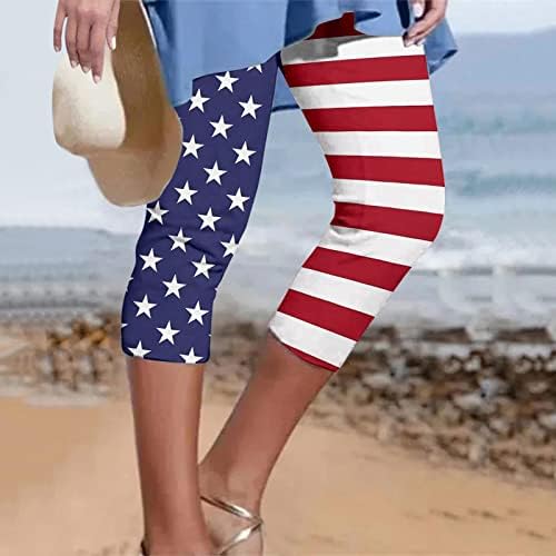 SUA 4 iulie pentru femei Capri Leggings Pantaloni de yoga cu talie înaltă American Flag Stretch Black 3/4 Antrenament Exercițiu