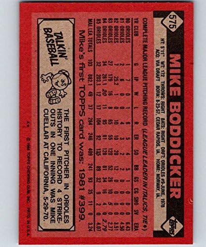 1986 Topps Baseball 575 Mike Boddicker Baltimore Orioles PSA 9 Mint