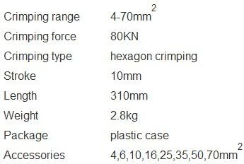 Instrumentul de sertizare hidraulică Gowe variază de la 4-70mm2 Criminism hexagan
