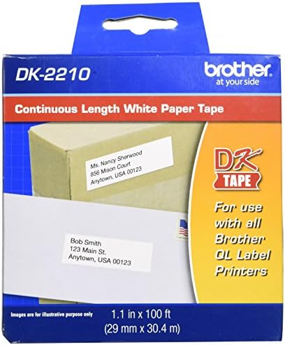 Frate Genuină DK-2210 Lungime continuă Negru pe bandă de hârtie albă pentru imprimantele de etichetă QL, 1,1 x 100 ', 1 Roll pe cutie, DK2210
