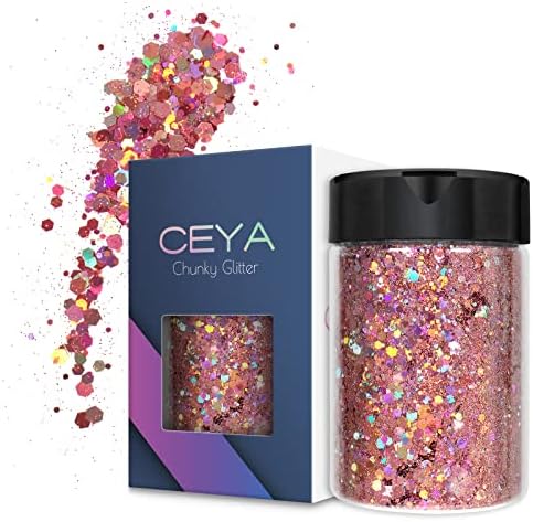 Glitter chunky holografic Ceya, 4,2oz/ 120g roz Mauve Craft Glitter Powder Fulgi fine mixte pentru unghii iridiscente pentru