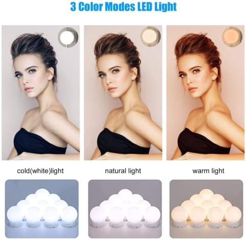 olalunule LED Vanity Lights pentru oglindă, Hollywood Makeup Light pentru vanitate cu 10 becuri reglabile 3 moduri de culoare,pentru