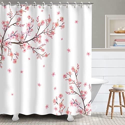 Rosielily Cherry Blossom Cortina Cortină de flori Cortină Duș Cortină Floral Duș Cortină Perdele de duș roz pentru baie cu